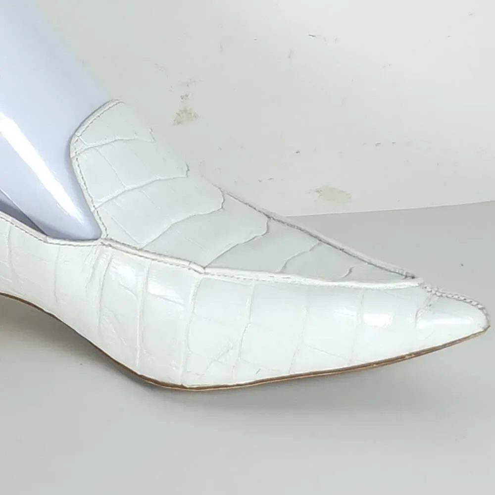 Jeffrey Campbell Viona Women's US 7 Ivory Croc Embossed Leather Wood Heel Shoes